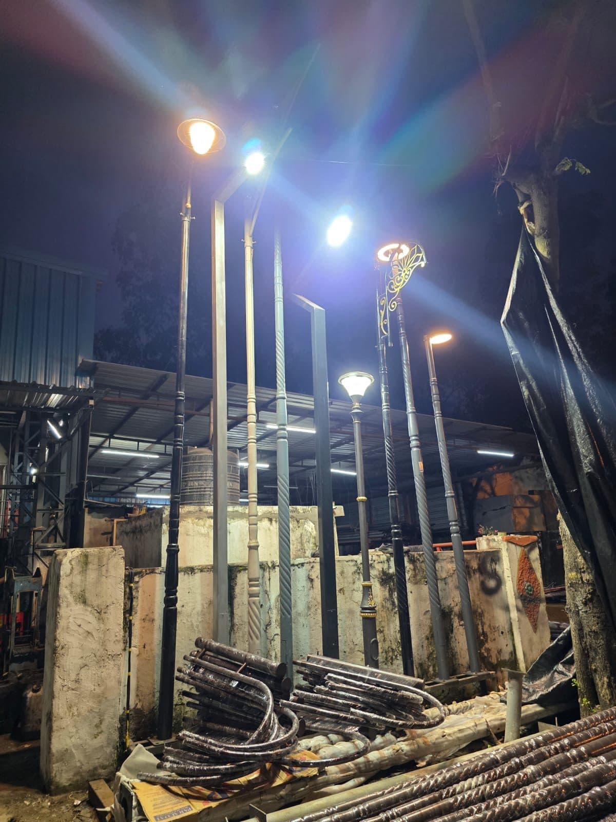 Sample poles lit in the display yard